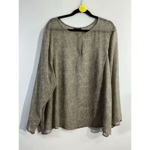 Womans Apostrophe Woman Size 2XL Brown Beige Long Sleeve Pullover Sheer Blouse